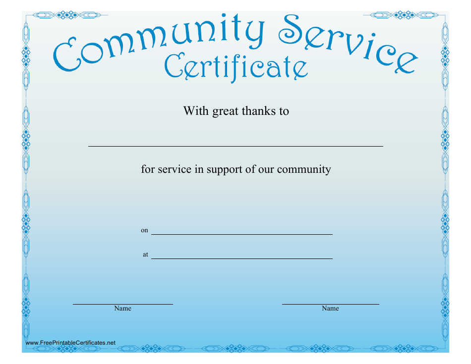 Certificate Of Community Service Template