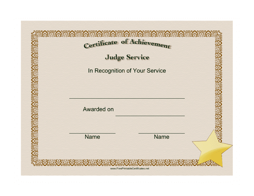 Judge Service Certificate of Achievement Template