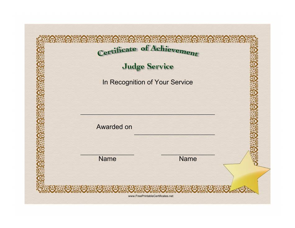 Judge Service Certificate of Achievement Template Preview