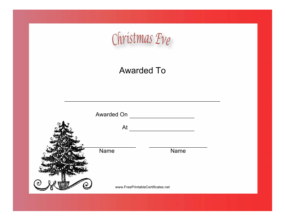 Christmas Eve Holiday Certificate Template Preview