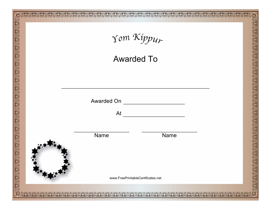 Yom Kippur Holiday Certificate Template - Customize and Print