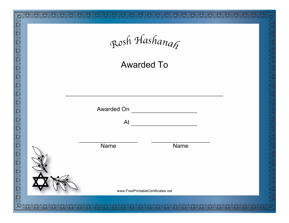Rosh Hashanah Holiday Certificate Template Image Preview