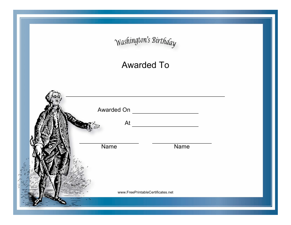 Washington's Birthday Holiday Certificate Template Preview