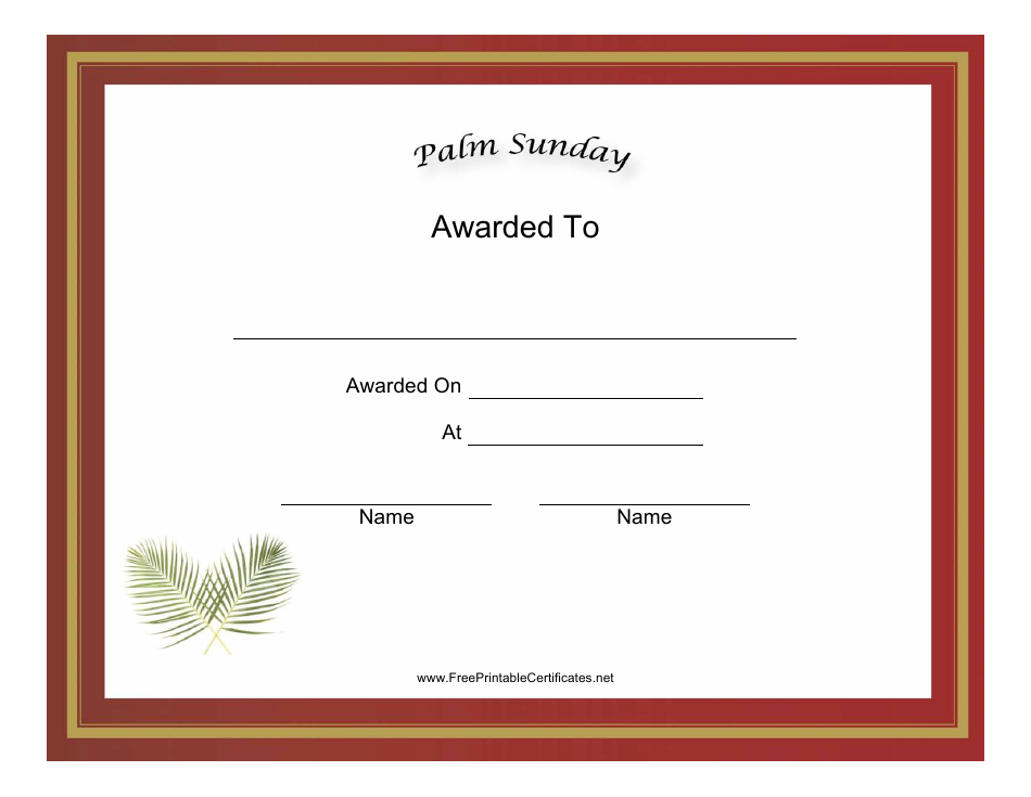 Palm Sunday Holiday Certificate Template Preview