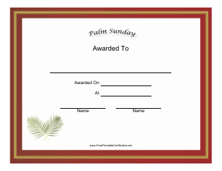 Document preview: Palm Sunday Holiday Certificate Template