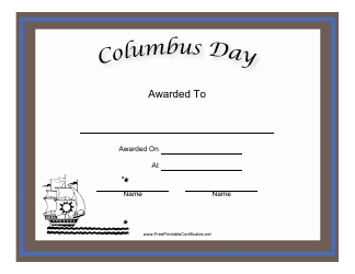 Document preview: Columbus Day Holiday Certificate Template