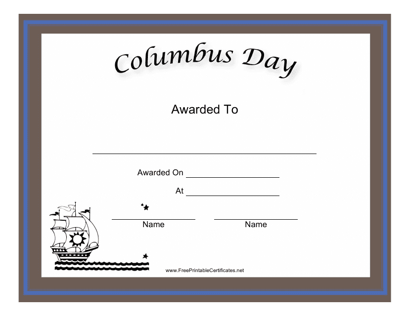 Columbus Day Holiday Certificate Template Download Pdf