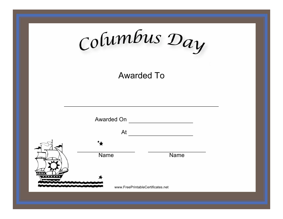 Columbus Day Holiday Certificate Template, Page 1