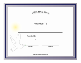 Document preview: All Saints Day Holiday Certificate Template