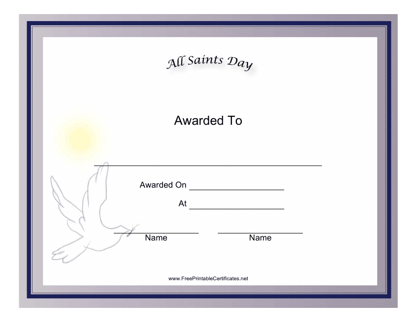 All Saints Day Holiday Certificate Template