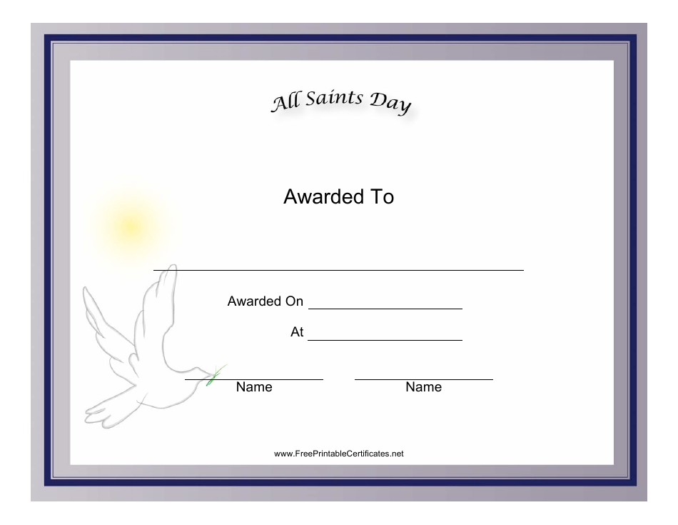 All Saints Day Holiday Certificate Template Preview