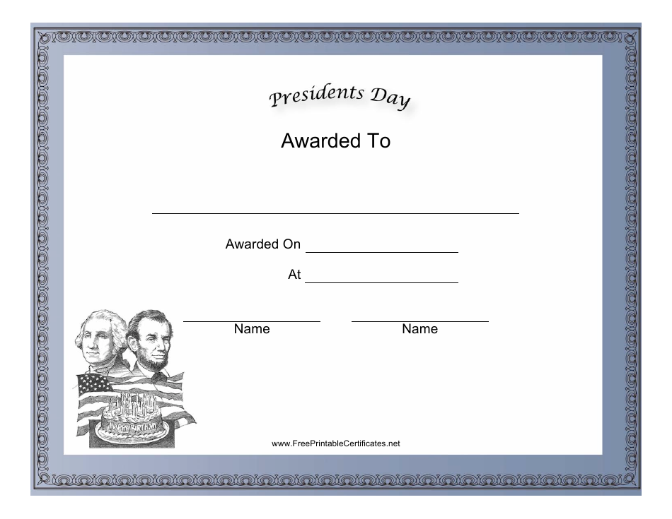 Presidents Day Holiday Certificate Template, Page 1