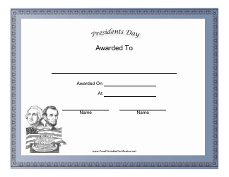 Document preview: Presidents Day Holiday Certificate Template