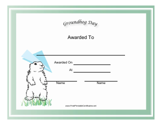 Document preview: Groundhog Day Holiday Certificate Template