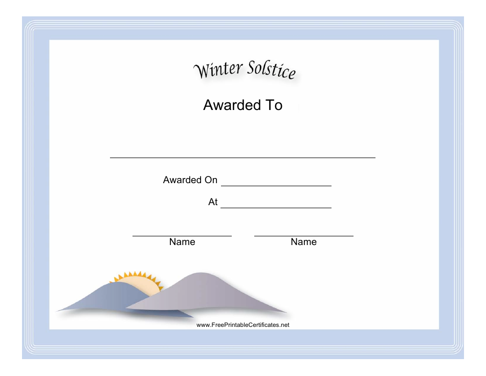 Winter Solstice Holiday Certificate Template Preview Image
