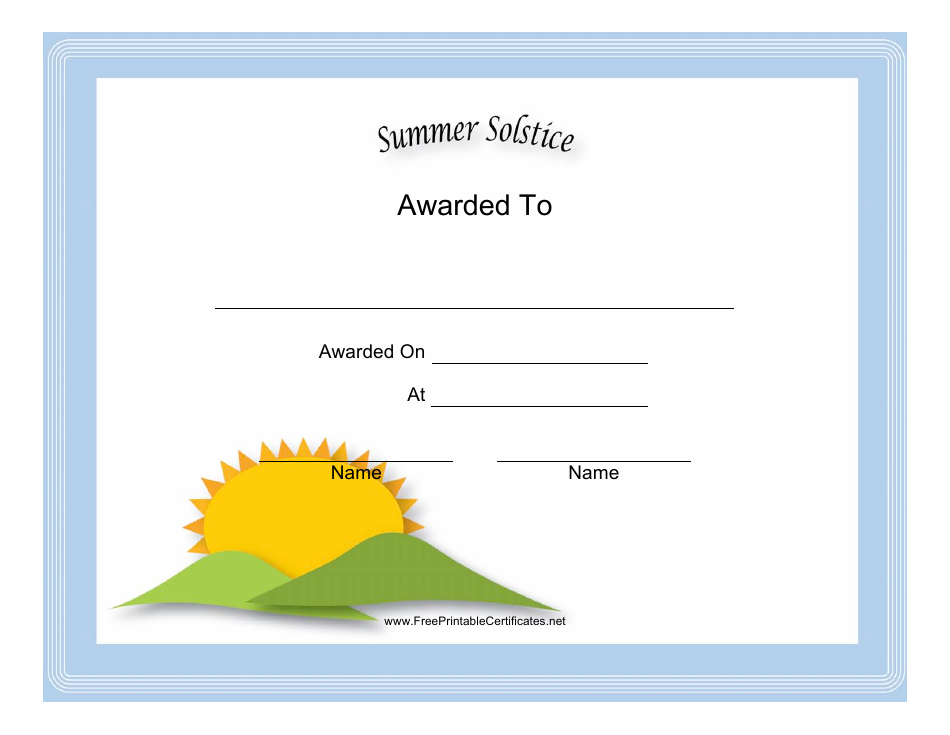 Summer Solstice Holiday Certificate Template Image