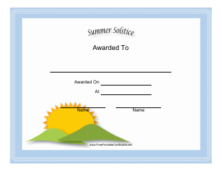 &quot;Summer Solstice Holiday Certificate Template&quot;