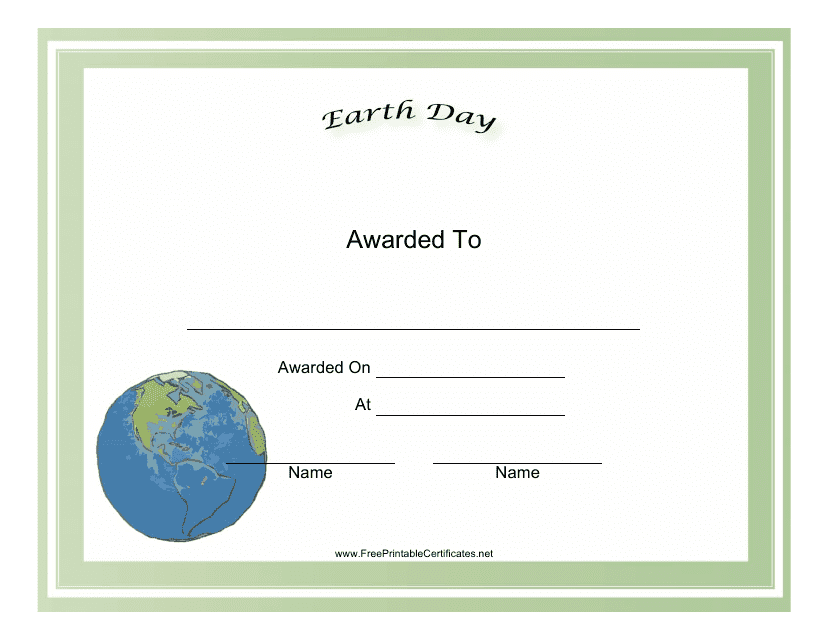 Earth Day Holiday Certificate Template Download Pdf