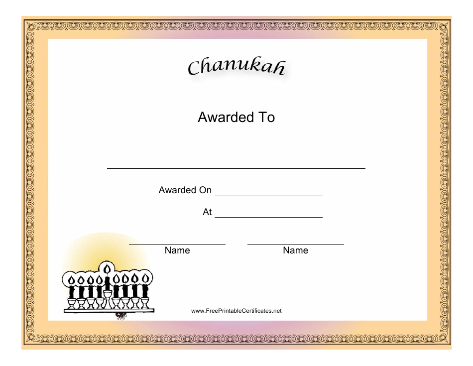 Chanukah Holiday Certificate Template Preview