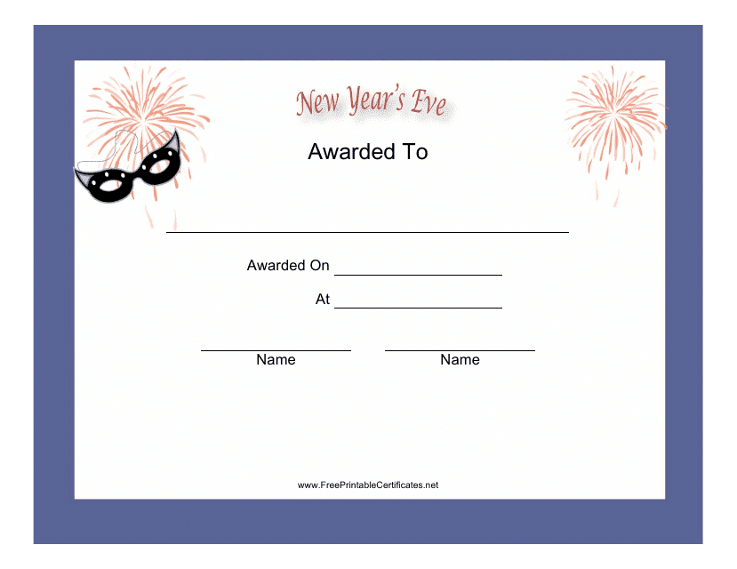 New Year's Eve Holiday Certificate Template