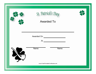 Document preview: St. Patrick's Day Holiday Certificate Template