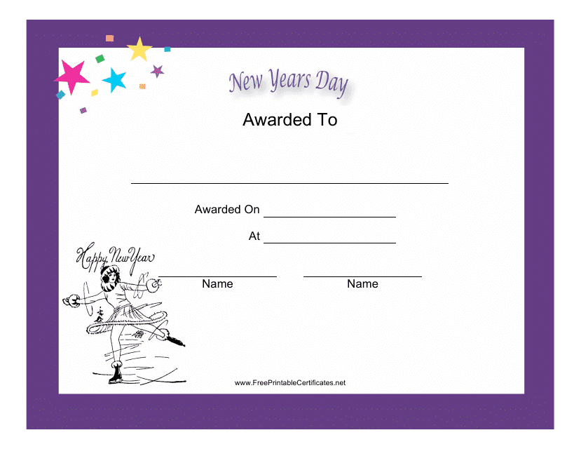 New Years Day Holiday Certificate Template