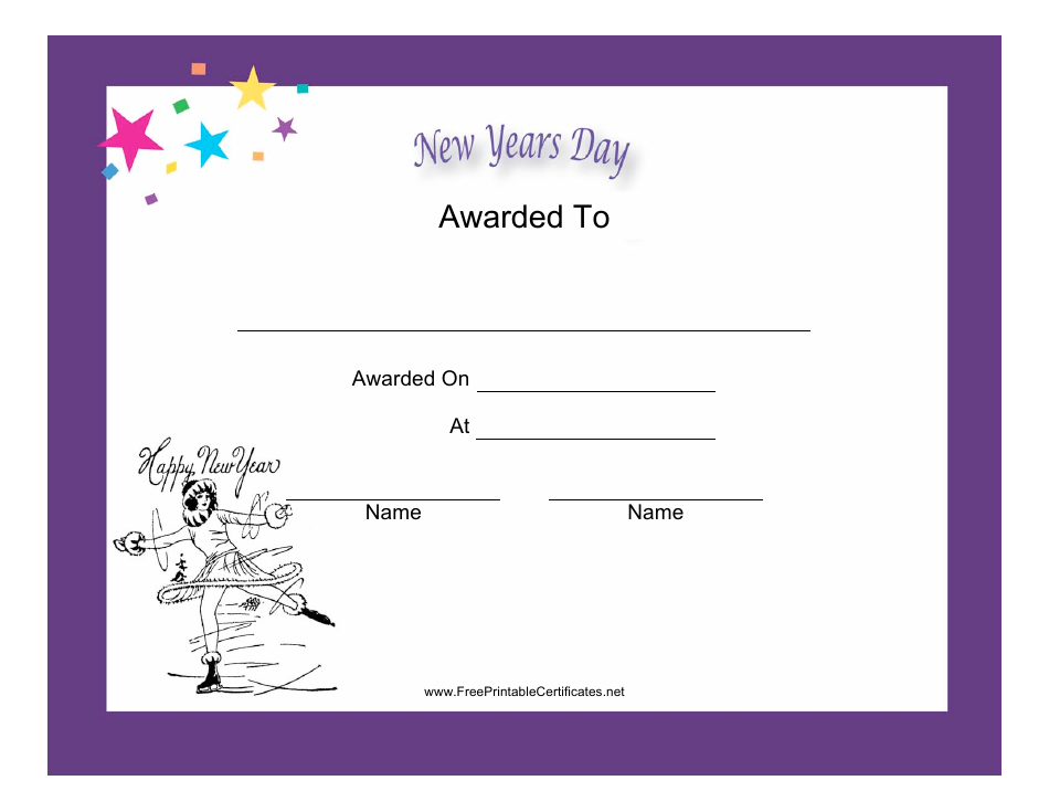 New Years Day Holiday Certificate Template Preview