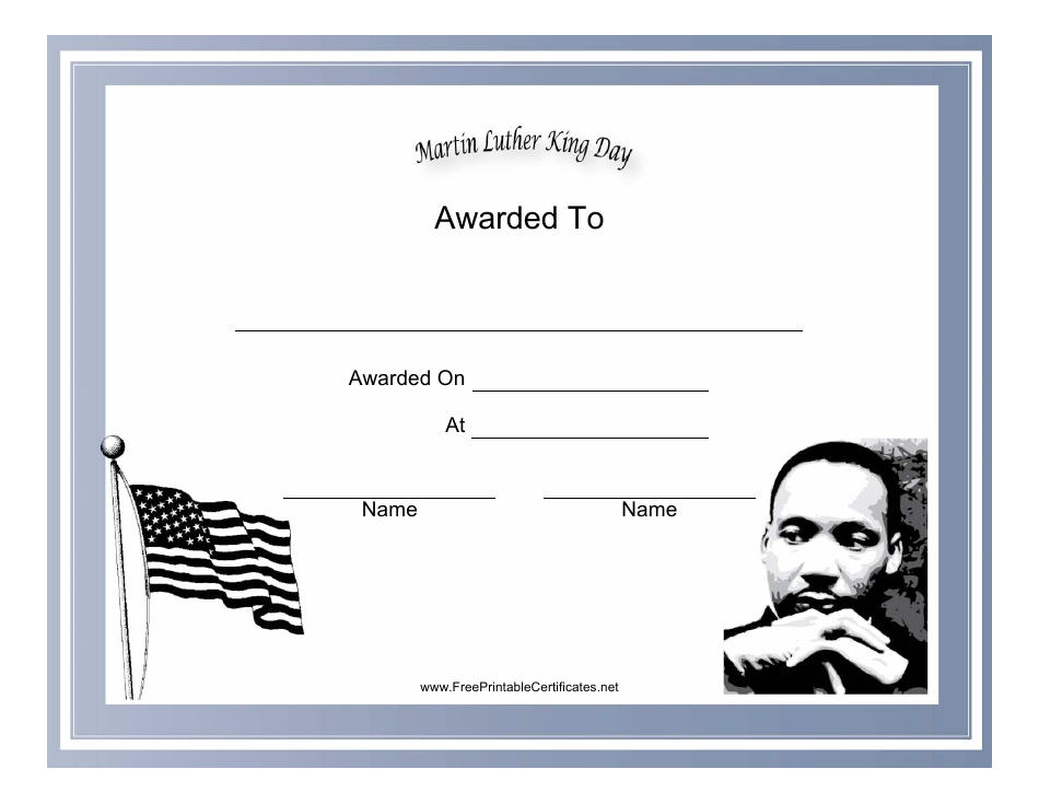 Martin Luther King Day Holiday Certificate Template Preview