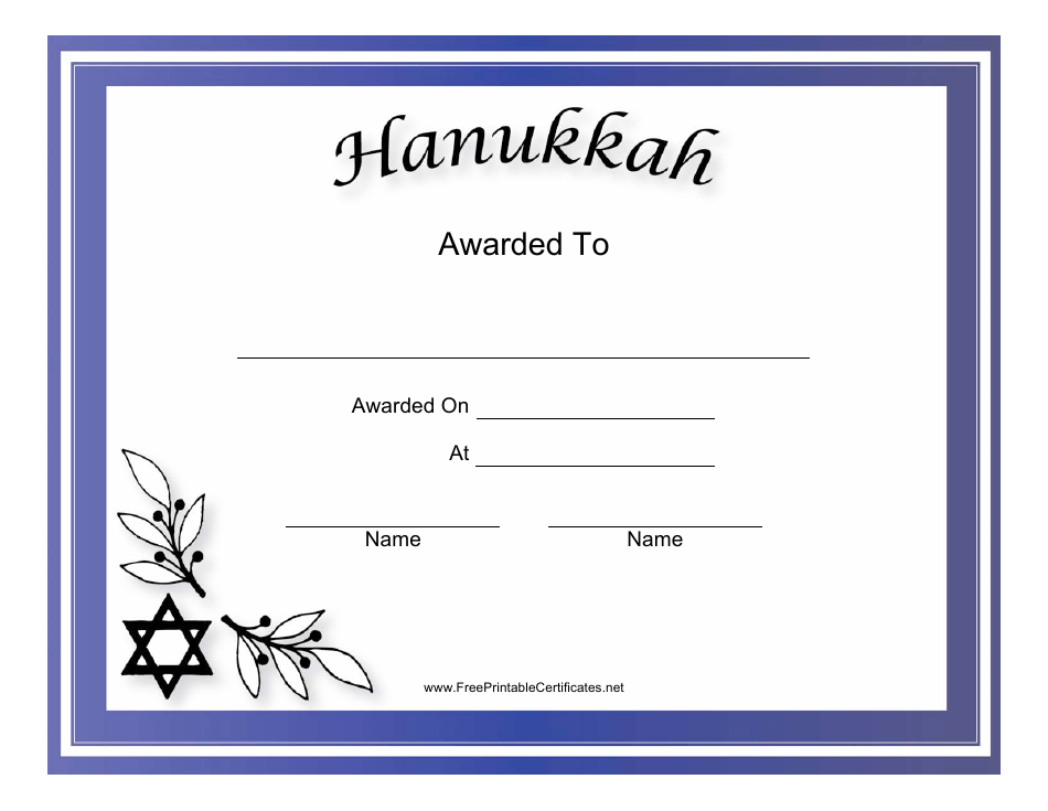 Hanukkah Holiday Certificate Template Download Printable PDF ...