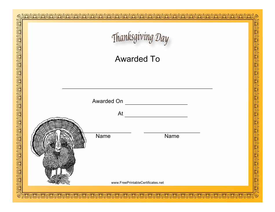 Thanksgiving Day Holiday Certificate Template Preview Image