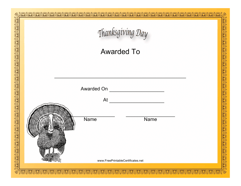 Thanksgiving Day Holiday Certificate Template