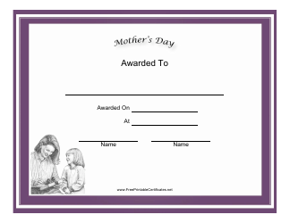 Document preview: Mother's Day Holiday Certificate Template