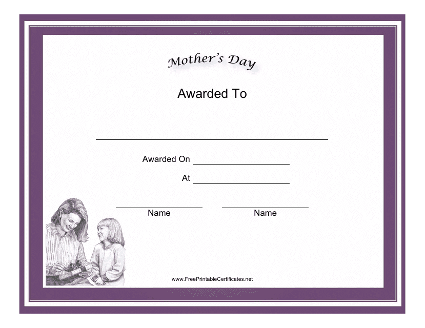 Mother's Day Holiday Certificate Template