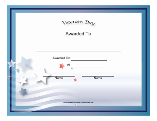 Veterans Day Holiday Certificate Template Download Printable PDF ...