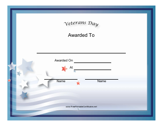 Document preview: Veterans Day Holiday Certificate Template