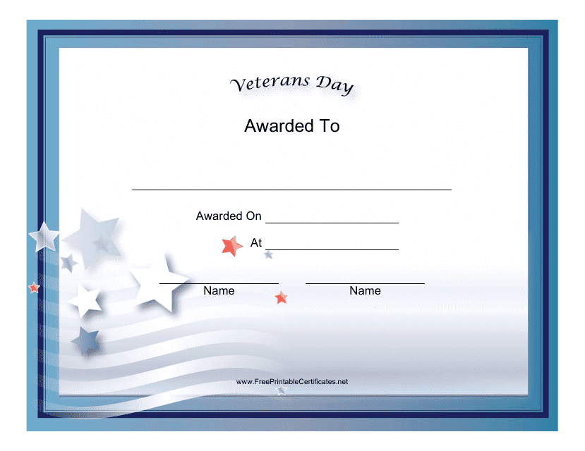 Veterans Day Holiday Certificate Template