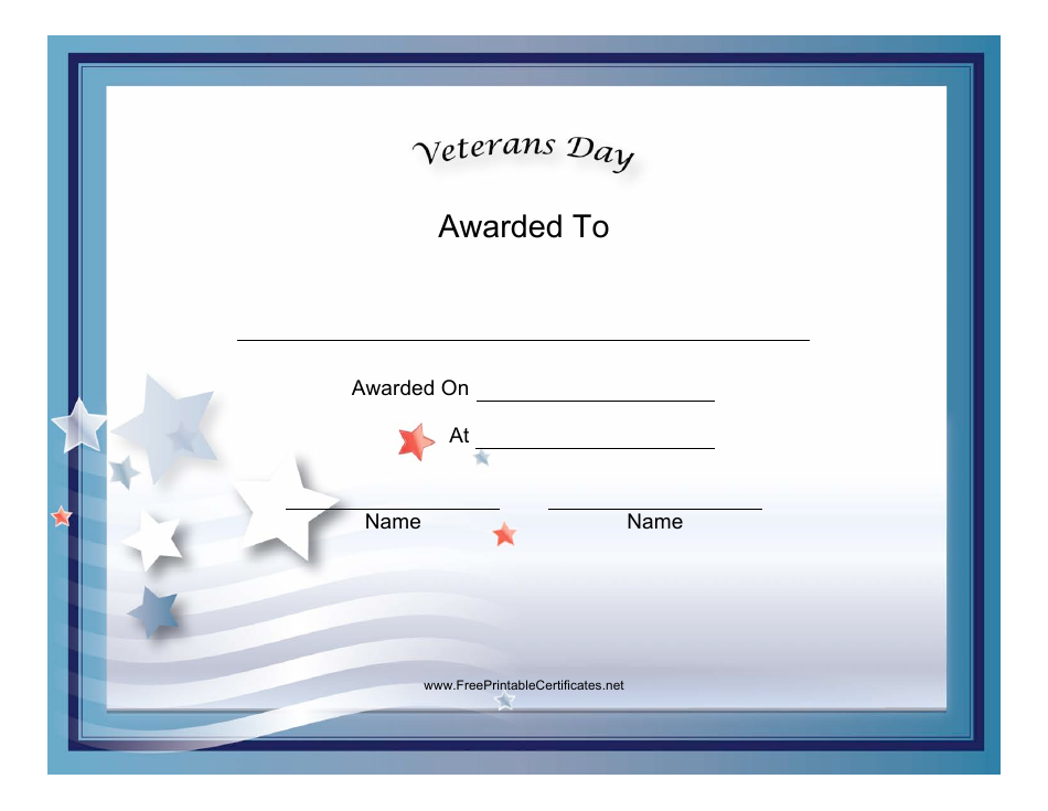 Veterans Day Holiday Certificate Template Download Printable PDF