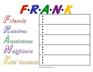 Document preview: Frank Contacts Organizer Template