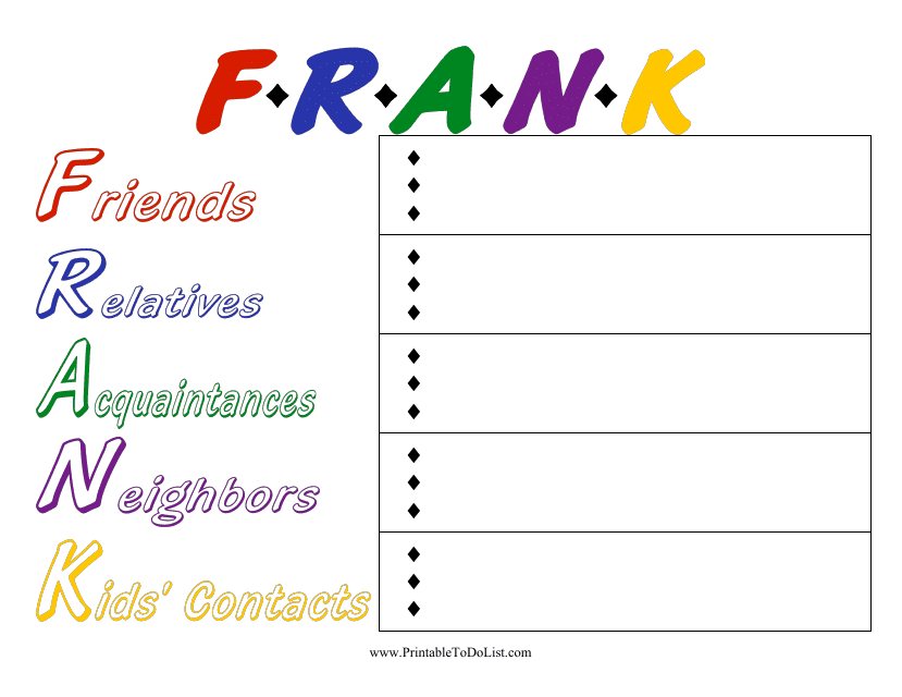 Frank Contacts Organizer Template