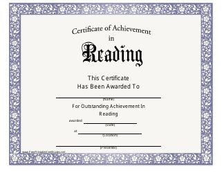 Document preview: Certificate of Achievement in Reading Template