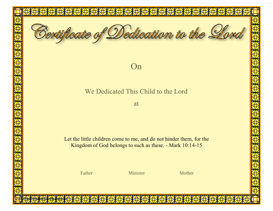 Dedication to the Lord Certificate Template Preview