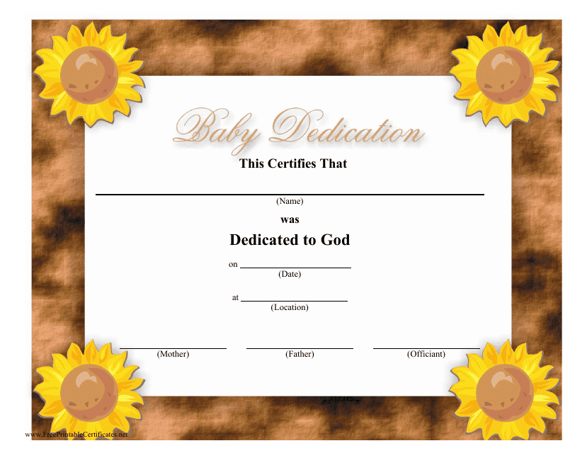 Baby Dedication Certificate Template - Brown Background Download Pdf