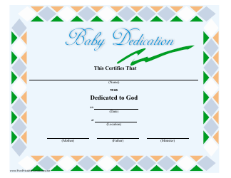 Document preview: Baby Dedication Certificate Template - Green, Grey, Beige