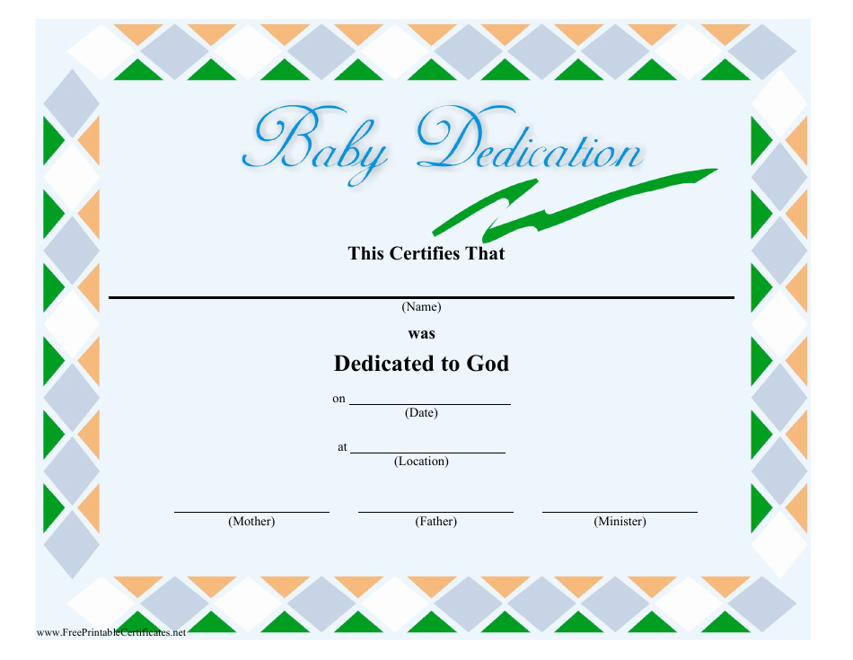 Baby Dedication Certificate Template - Green, Grey, Beige