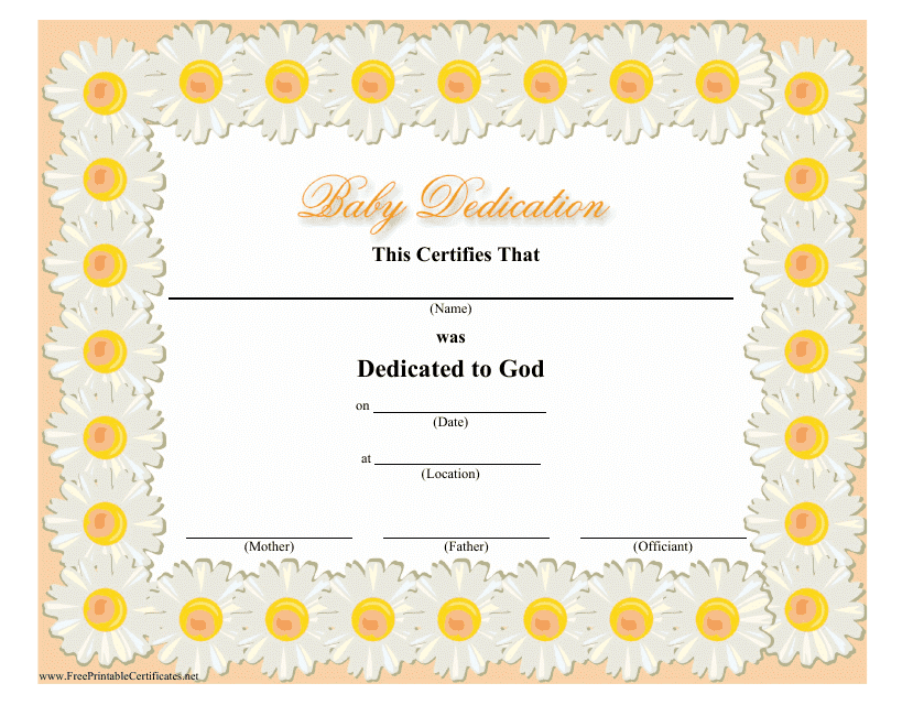 Baby Dedication Certificate Template with Beautiful Floral Theme