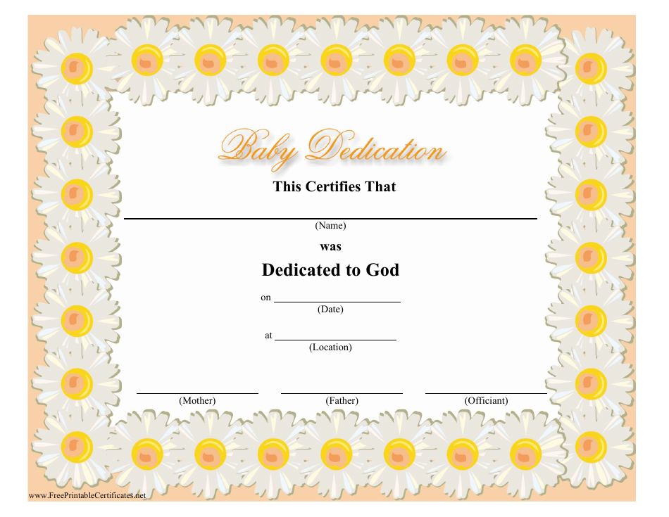 Baby Dedication Certificate Template Flowers Download Printable PDF
