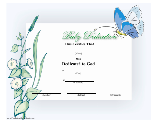 Document preview: Baby Dedication Certificate Template - Blue Butterfly