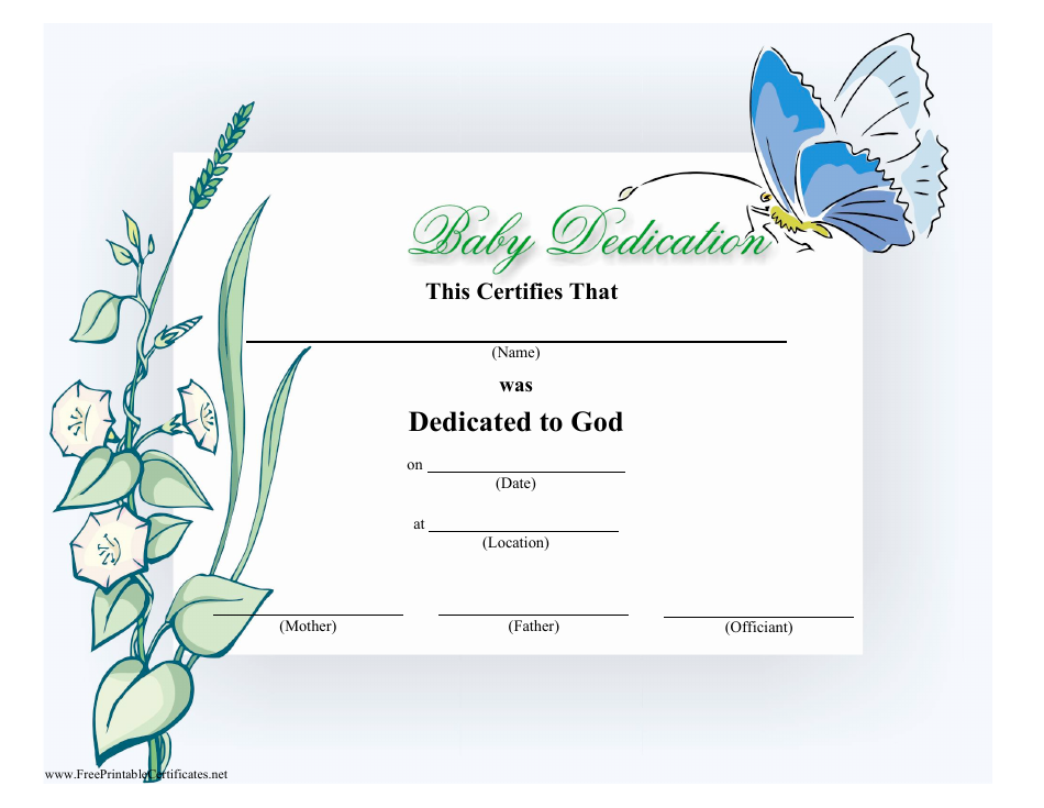 Baby Dedication Certificate Template with Butterfly Design