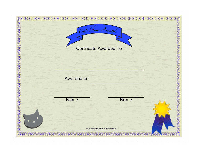 Cat Show Award Certificate Template Image Preview