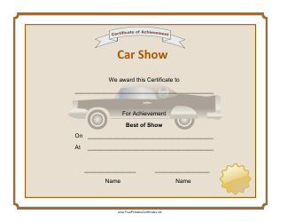 Document preview: Best of Car Show Award Certificate Template